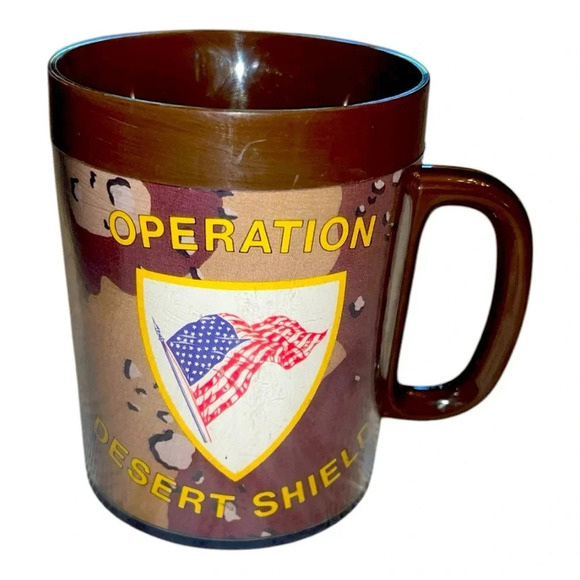 Vintage Therma Serv Plastic 4 inch mug OPERATION DESERT SHIELD - Picture 1 of 4